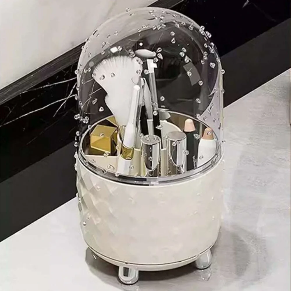 Cream Makeup Brush Holder with Clear Dome